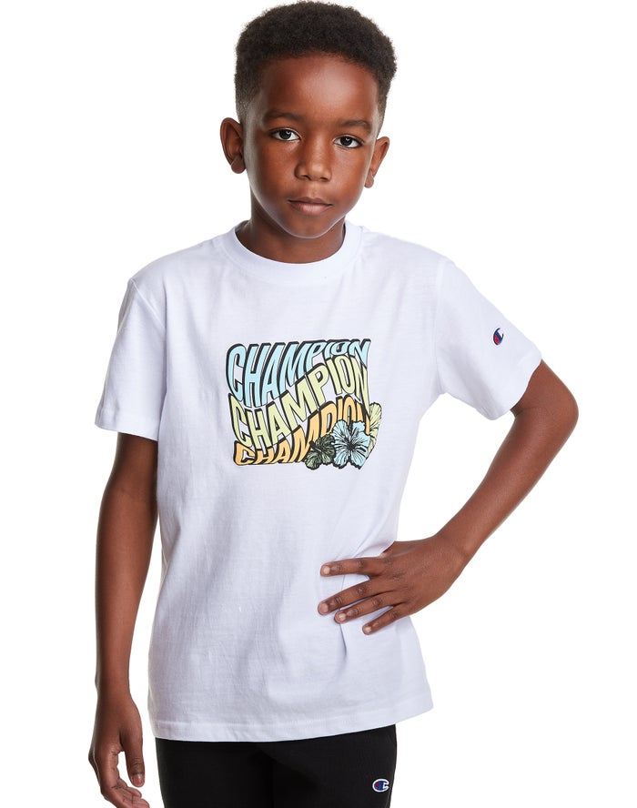 Champion Drenge T-Shirts Hvide - Classic Summer Wave - Danmark DRH-052498